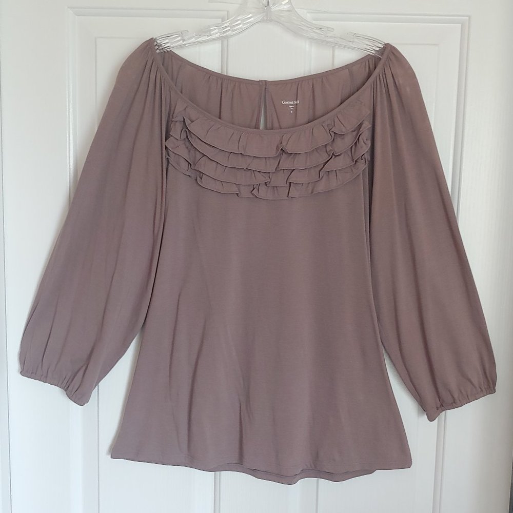 Garnet Hill 100% Pima cotton 3/4 sleeve ruffle top